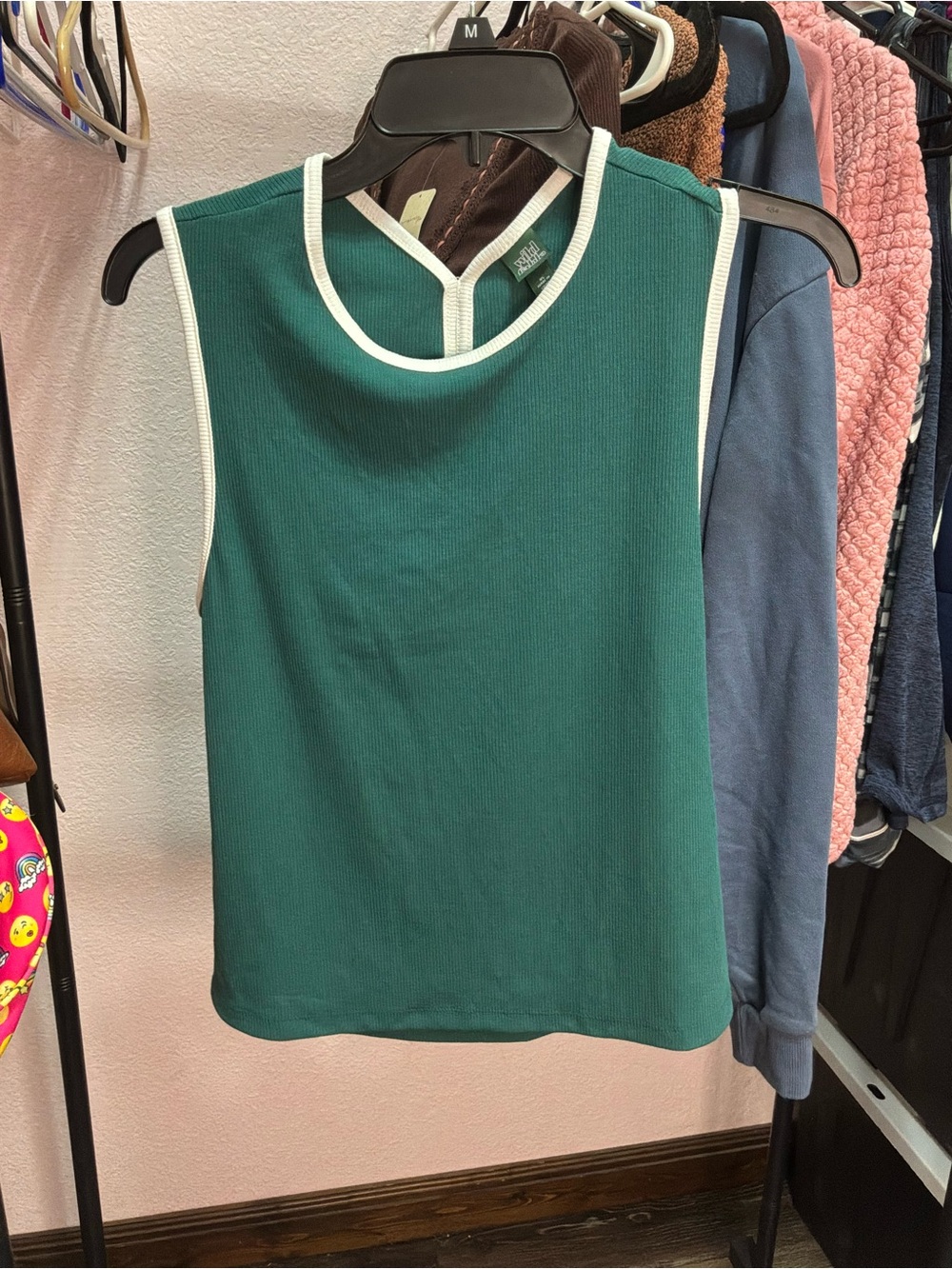wild fable Teal Ribbed Tank with White Trim